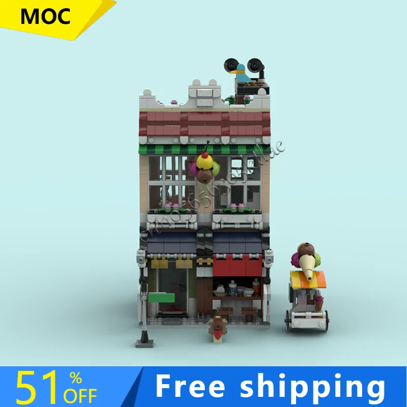 

ГОРЯЧИЙ 1073 шт. магазин мороженого и лапши, строительный блок, ретро архитектурная модель, дисплей, игрушка, детская сборка, подарок на день рождения, Рождество