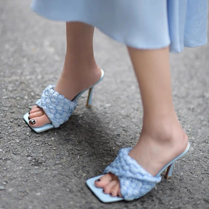 2022 Summer Women Pumps Sexy Outdoor Slippers Sandals Shoes Women Thin High Heels Square Toe Sandal Lady Pump Shoes Mules