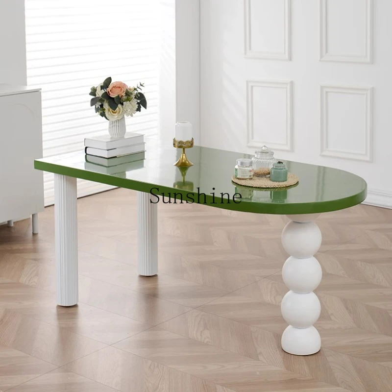 

French solid wood cream style dining table small household semi-oval mid-island