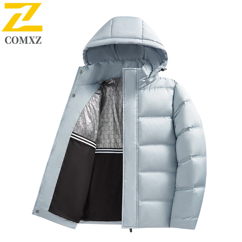 

Warm Thick Down Jacket Graphene Solid Color Skiing Men Puffer Jacket Street Plus Size Hooded White Duck Down Padded Jacket 4XL