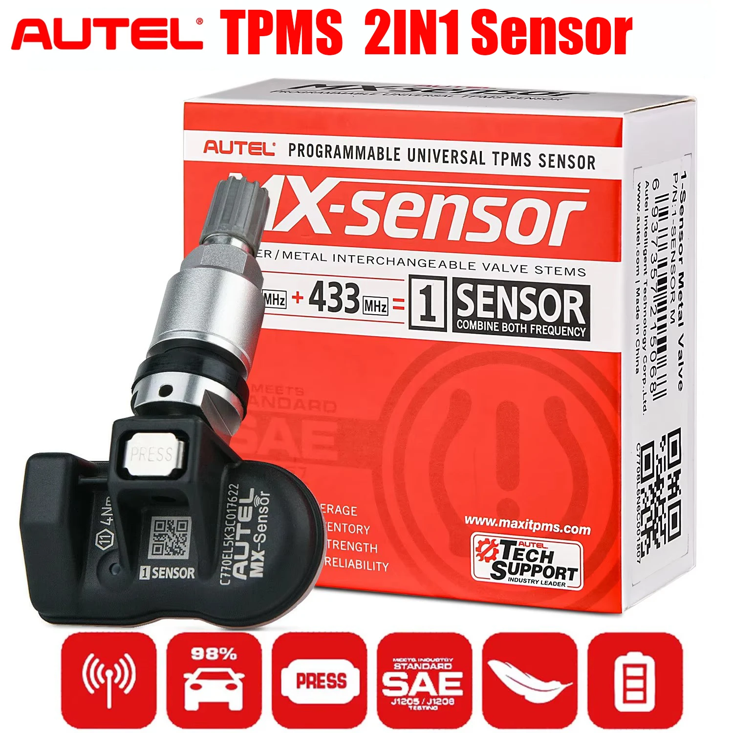 Autel TPMS MX Sensor 315MHz 433MHz Sensor 2in1 Clone-able Programming Sensors For TS501 TS508 Tire Pressure Monitoring Car Tool