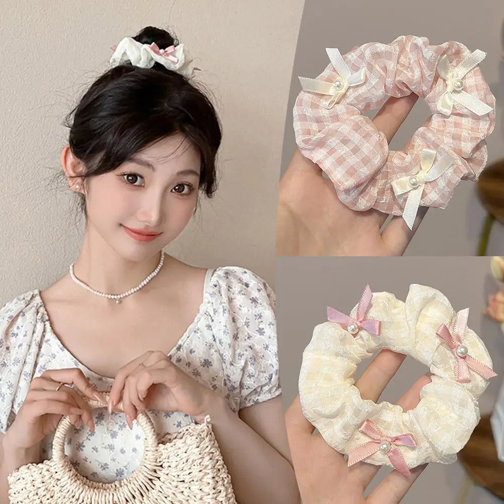 2-style Headband Pink Bow Pearl Women's Hair Tied Up Lace Color Blocked Bow Headband High-end Feel New Headwear Accessories