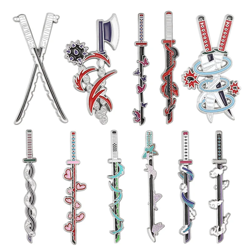 Anime Ghostly Extinction Blade Enamel Pin Brooch Metal Fire Flame Character Weapon Sword Badge Axe Backpack Shirt Hard Lapel Pin