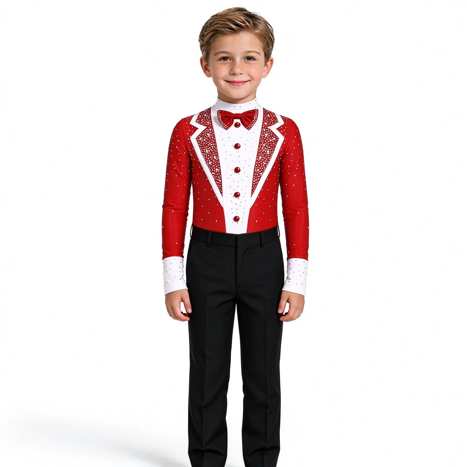 Kids Boys Gentleman Jumpsuits Jazz Bowtie Bodysuit for Tango Ballroom Latin Dance Costume Figure Skating Leotard Magician Outfit