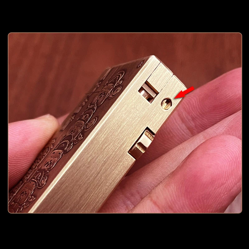 CT42 Side Pulley Gassoline Lighter Double Hole Brass Trench Kerosiene Lighter Vintage Armor Carving Classical Relief  Lighter