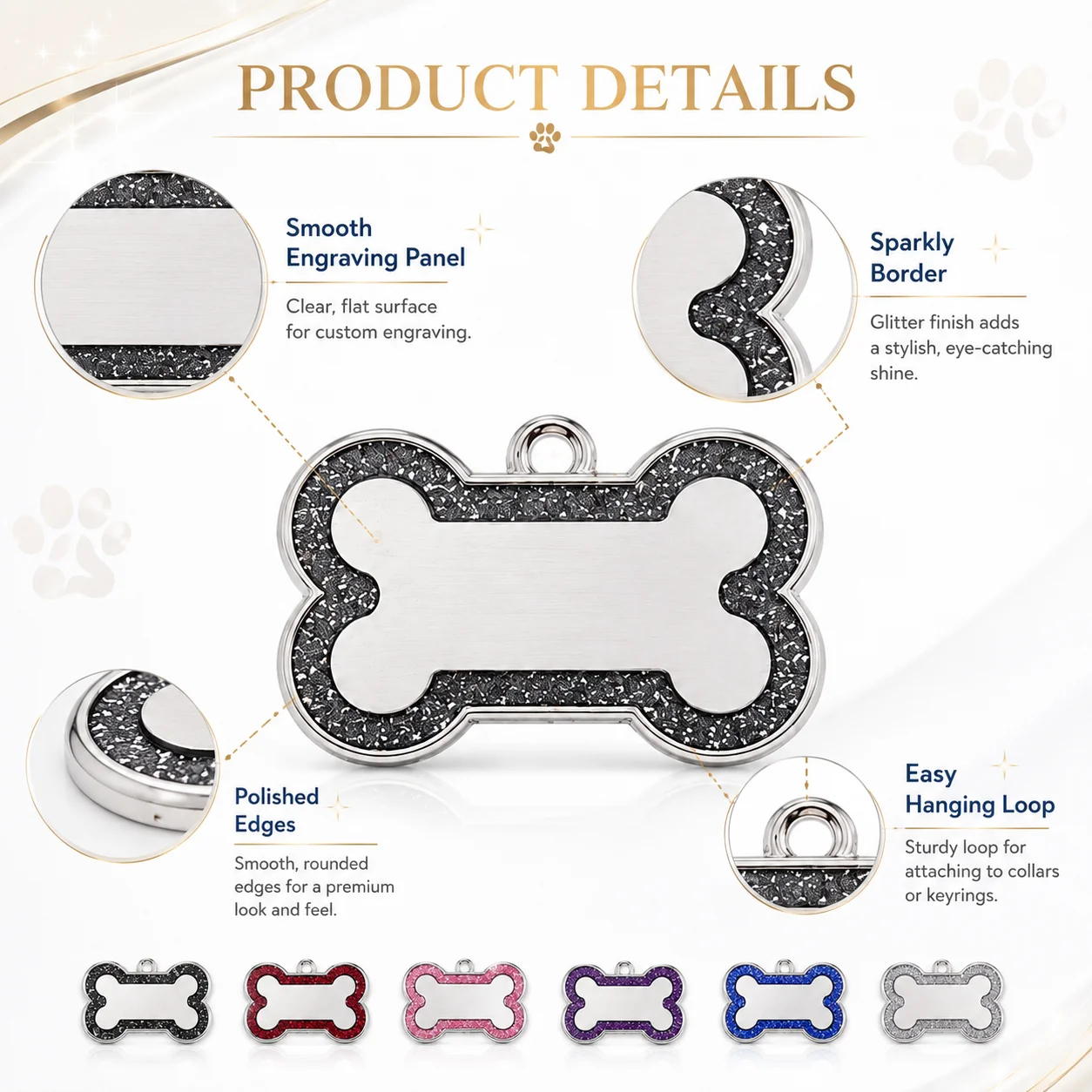 Custom Glitter Bone Pet ID Tag, Personalized Engraved Dog Cat Nameplate, Collar Hanging Pendant for Safety Custom Name Dog Tag view 5