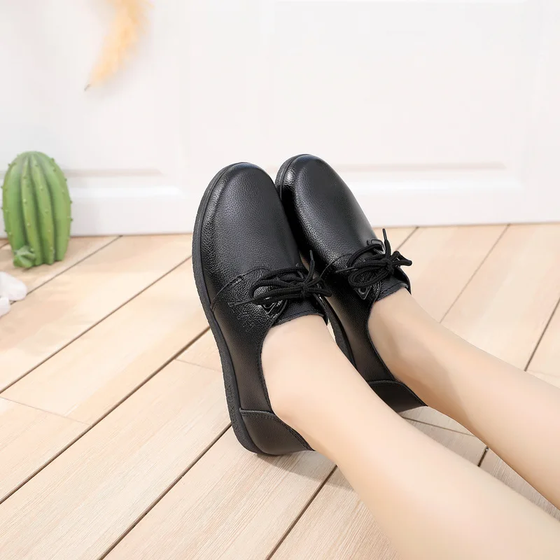 Non Slip Shoes For Women Kitchen Black Hotel Food Service Flat Leather Shoes Chef Waterproof Oil Proof Work Dedicated