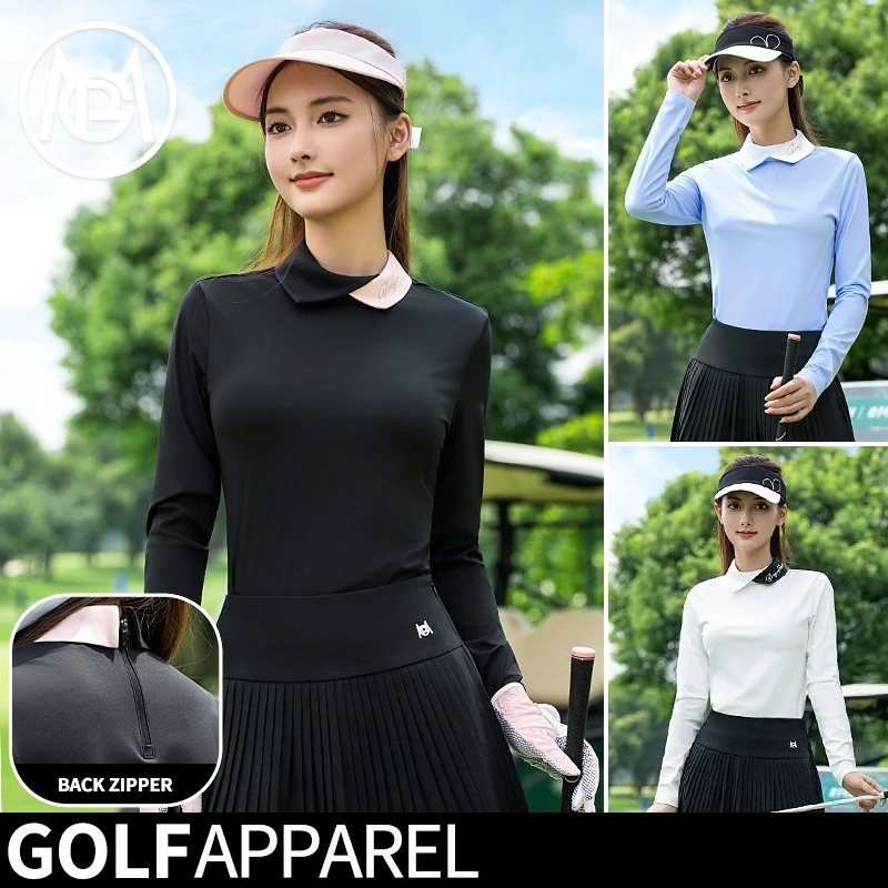 PGM Women's Golf Long Sleeved Polo Base Shirt Autumn and Winter Color Blocked Collar Top YF841