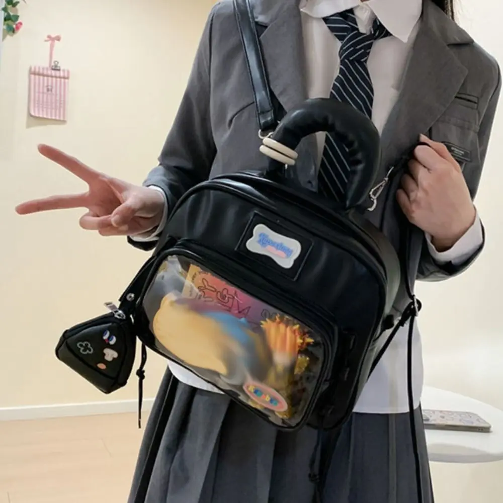 

Casual Zipper Bag Solid Color Itabag Silver PU Transparent Pocket Small Item Bag Badge Storage Bag Fashion Backpacks Travel