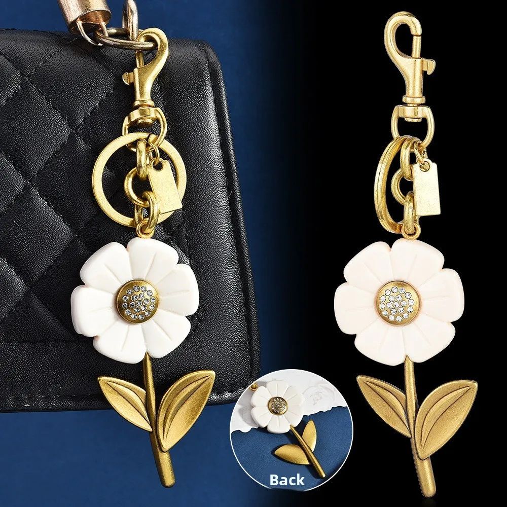 

Retro Floral Flower Bag Pendant Alloy Rhinestone Handbag Decor Gold Backpack Decoration Car Key Chain Bag Decoration
