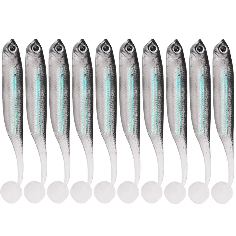 10Pcs/set Soft Plastic Fishing Lures Swimbait Lifelike Fishing Lures Minnow Bass Bait Paddle Tail Fishing Accessories