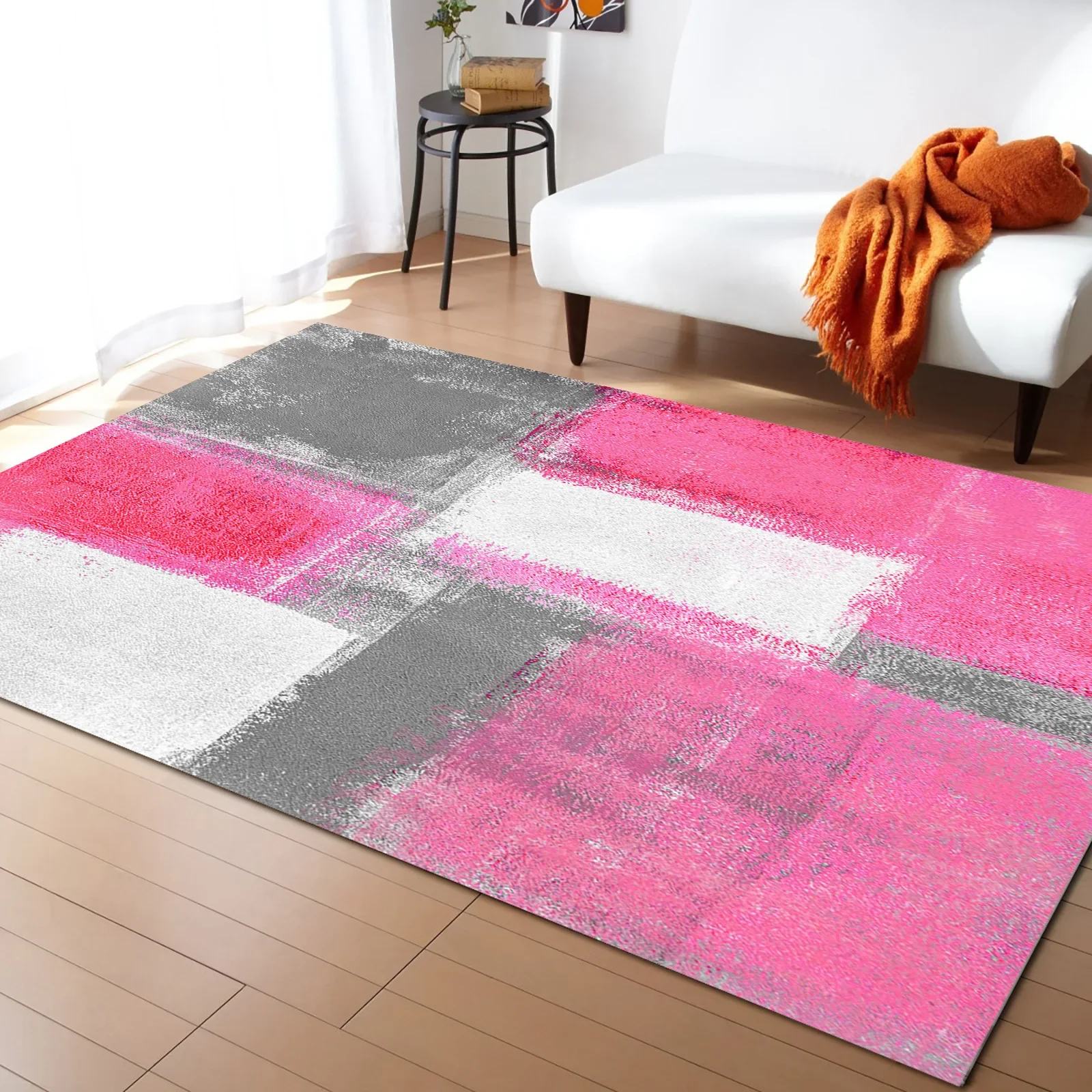 

Oil Painting Abstract Texture Pink Carpet Area Rug Children's Room Living Room Bedroom Large Rug Home Play Decoration Floor Mat
