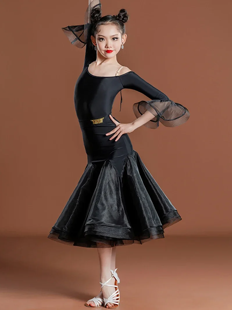 Lolita Kinderen Latin Dance Training Performance Kinderen Meisjes Kostuum Uitgesneden Schouder Cha Cha Samba Praktijk Kleding Dancewear