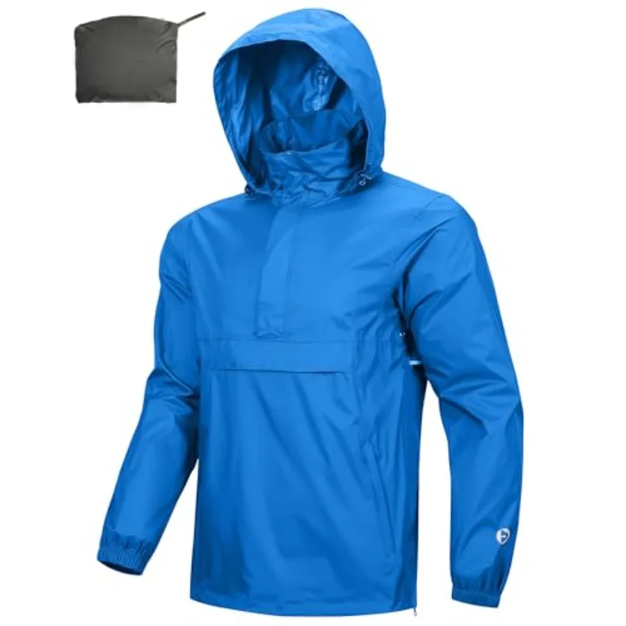 

Outdoor Ventures Men's Rain Jacket Waterproof Lightweight Packable Rain Pullover for Hiking Golf Running