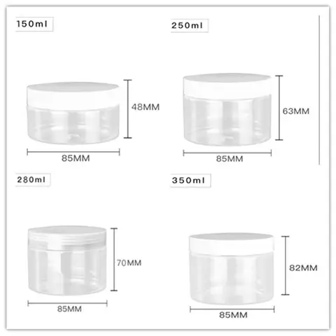 24x Clear PET Plastic Jars 150ml 200ml 250ml 300ml Transparent Empty Cosmetic Mask Cream Wax Packaging Containers Pots with Lids