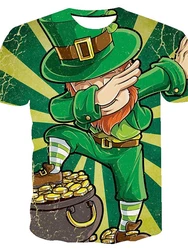 St. Patrick's Day T Shirt For Men Boys Tees 3D Print Funny Leprechaun Graphic T Shirts Short Sleeve Crew Neck Streetwear Kid Top