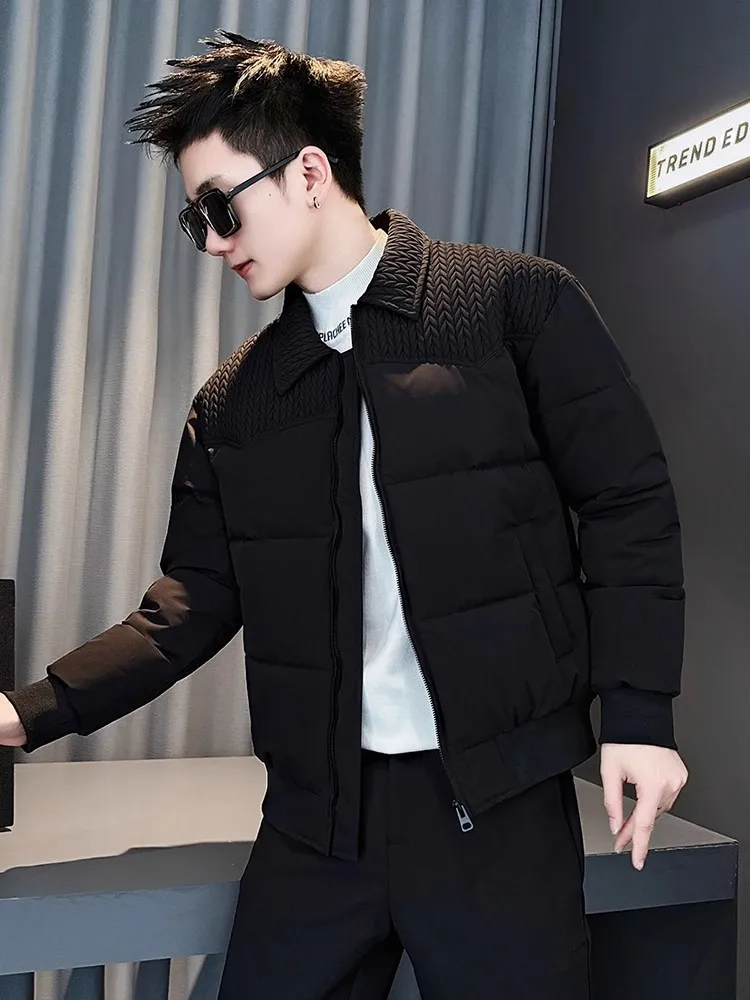 

Winter Thickened Cotton Jacket Men's Trendy Brand Wheat Spike Splice Short Cotton Coat 2025 New Men's Winter Outerwear