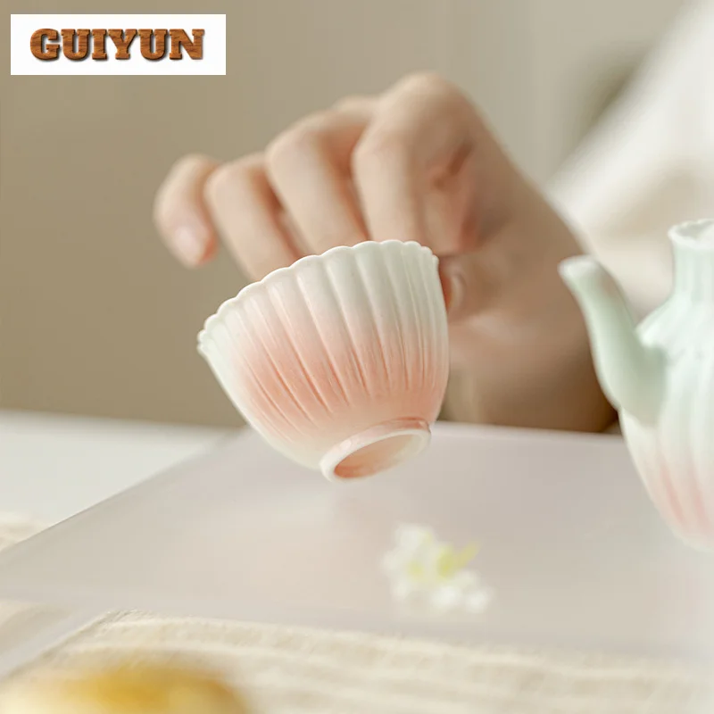 2pc/set Grapefruit Jasmine Ceramic Tea Cup Chrysanthemum Mouth Cup Gradient Color Small Master Cup Kung Fu Teaware Drinking 50ml