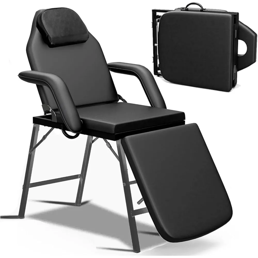 Cama facial de massagem ajustável, encosto de cabeça e braços destacáveis, cadeira de tatuagem portátil para lojas de tatuagem de massagem profissional