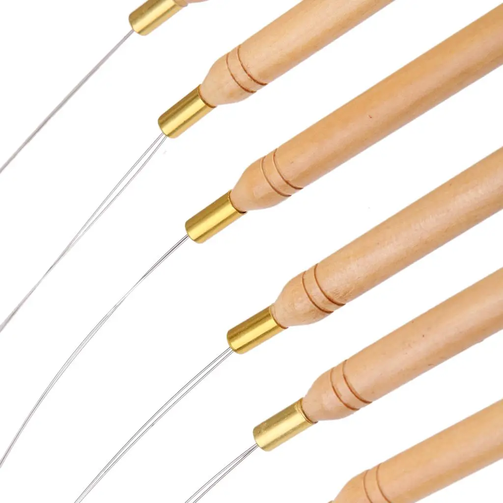 Pack of 12 Micro Ring Wooden Loop Needle Threader Feather Hook Tool