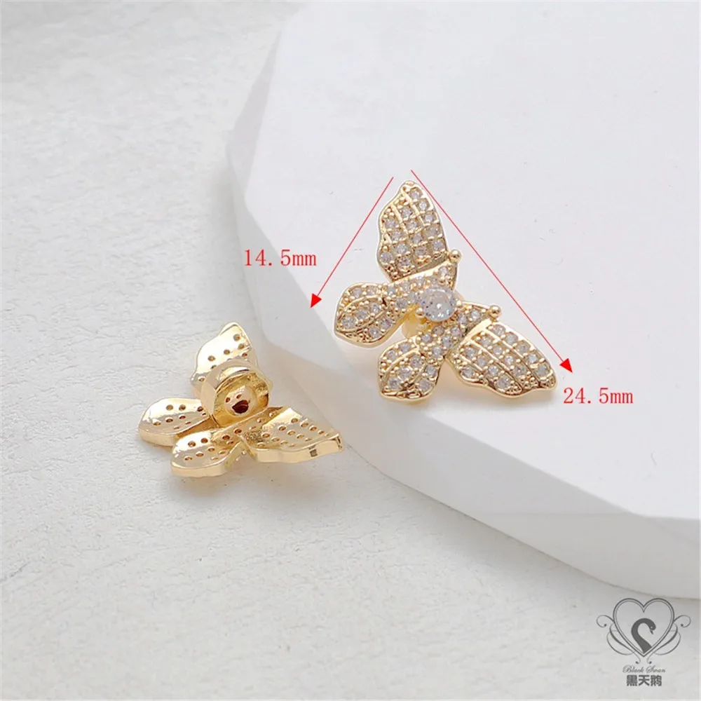 14k Gold Color Zircon Butterfly Left and Right Wings Pendant Diy Handmade Bracelet Necklace Earrings Beadproof Charm Accessories