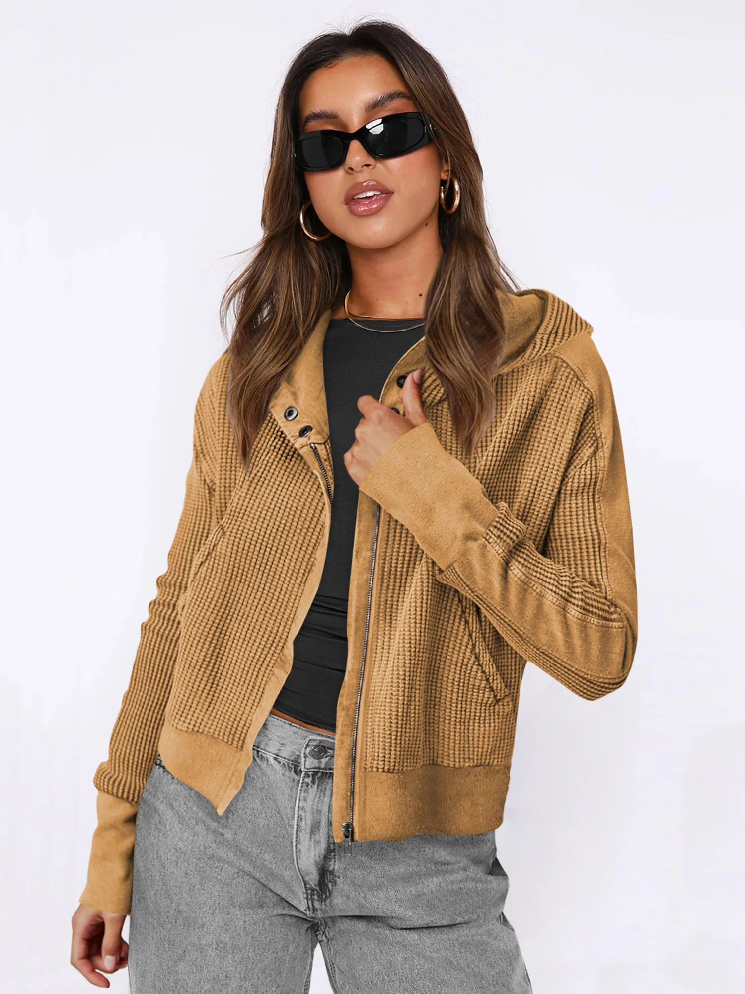 WXOY Women Loose Belted Cardigan Casual V Neck Long Sleeve Relaxed Fit Open Front Outerwear Kimono Style Jacket