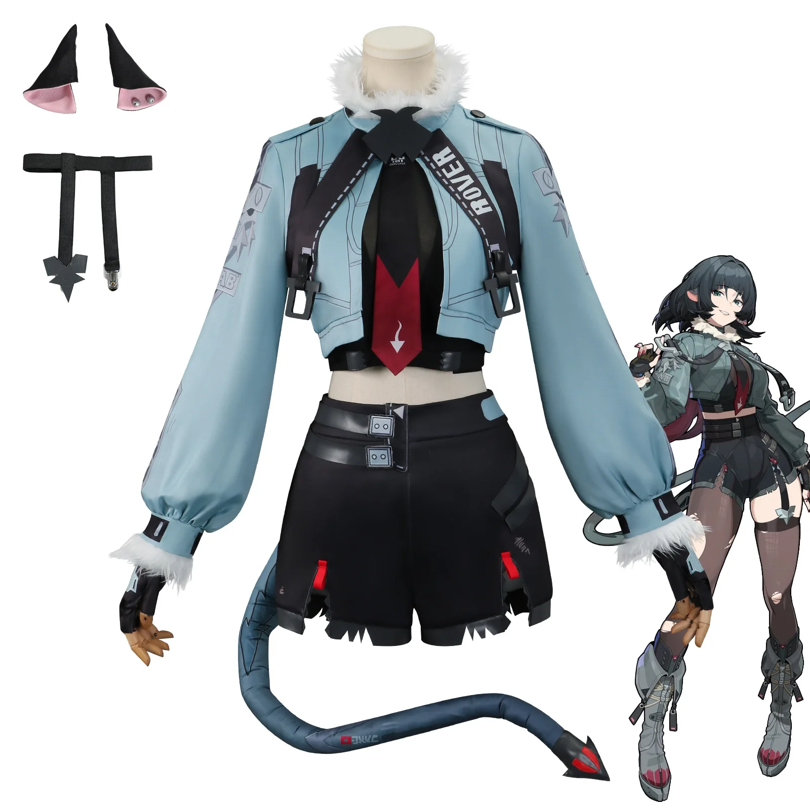 ZZZ Jane Doe Cosplay Full Set Blue Coat Shorts Tail Wig Gloves Headwear Anime Game Costume For Halloween Comic Con Party - view 2