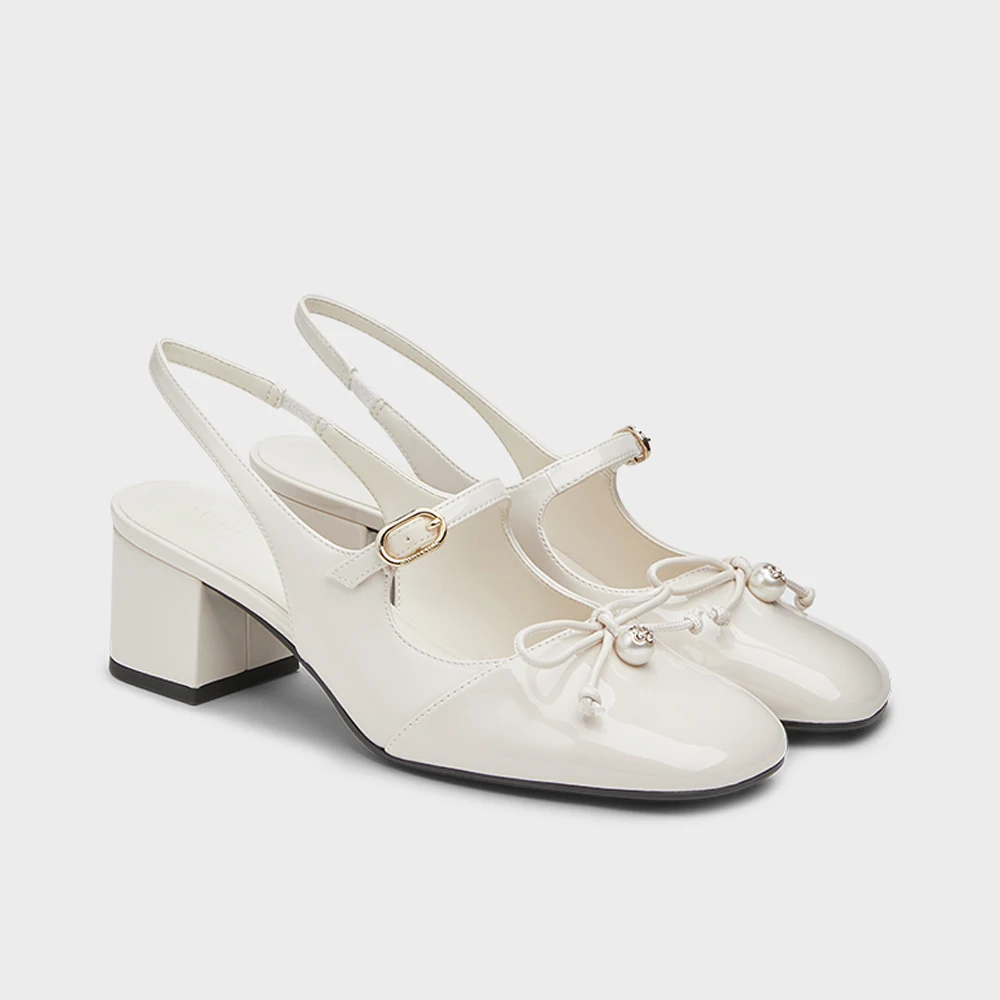 

FWRD Women's Patent Leather Bow-Decor Chunky-Heel Mary Jane Sandals, Comfortable, for Daily & Party Looks #FWRD000273