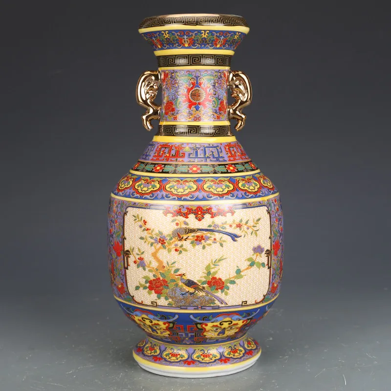 

Jingdezhen Porcelain Enamel color Painted Double-Handled Vase Yongzheng Home Decor Desk Ornament modern exquisite Craft