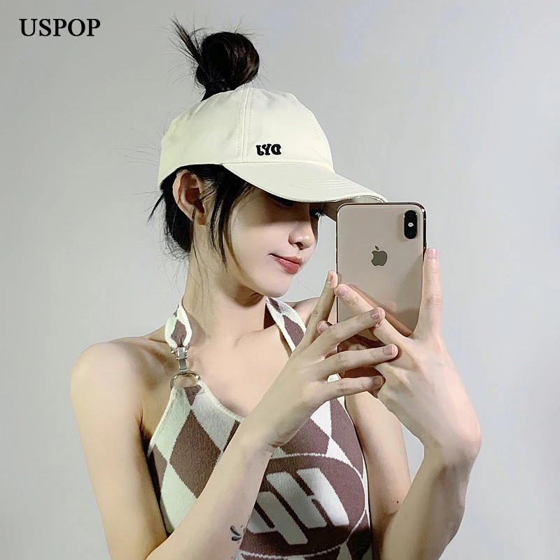 USPOP Summer Cotton Caps Women Pony Tail Baseball Caps Letter Sun Visor Hats