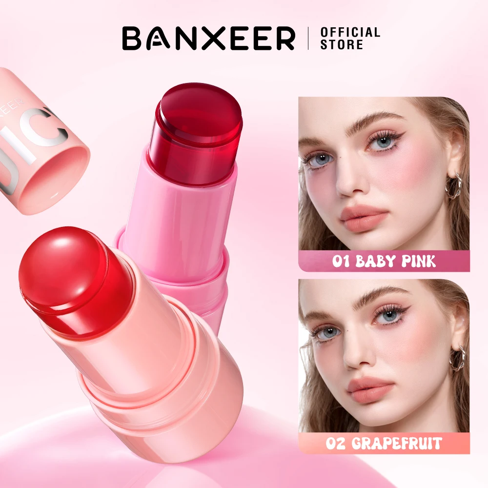 BANXEER Jelly Blush Stick Moisturizing Natural Long Lasting 3-in-1 Eyes Cheek Lip Cooling Bouncy Jelly Tint Stain Stick Makeup