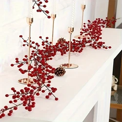 Artificial Red Berry Garland Christmas Decoration Vine Berries flowers Decor Easy Setup New Year  Party Home Table Ornaments