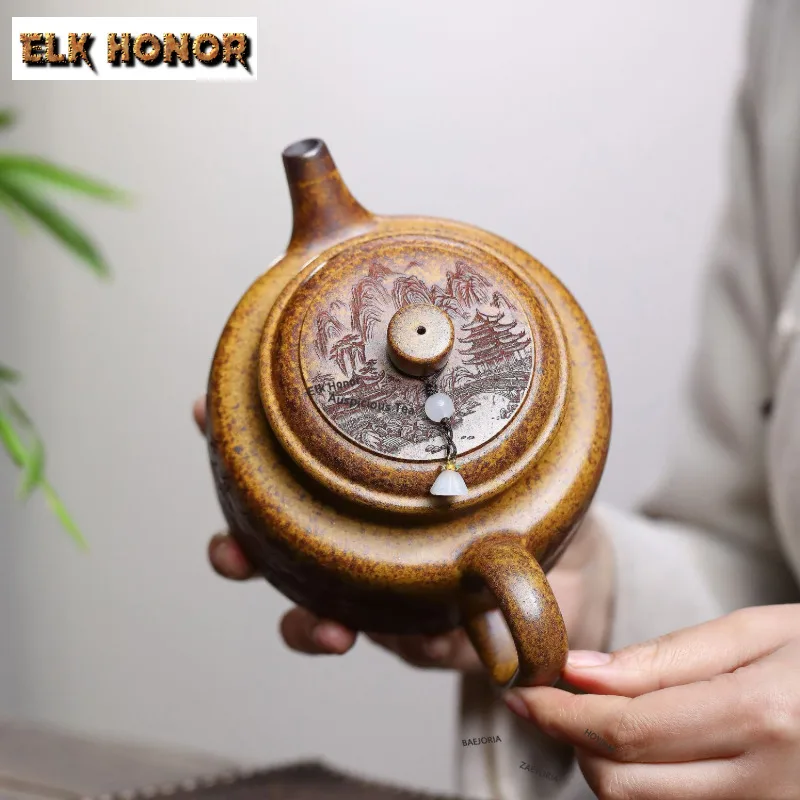 

500ml Authentic Yixing Purple Clay Teapots Handmade Large De Zhong Pot Raw Ore Dragon Bone Gold Sand Mud Kettle Zisha Tea Set