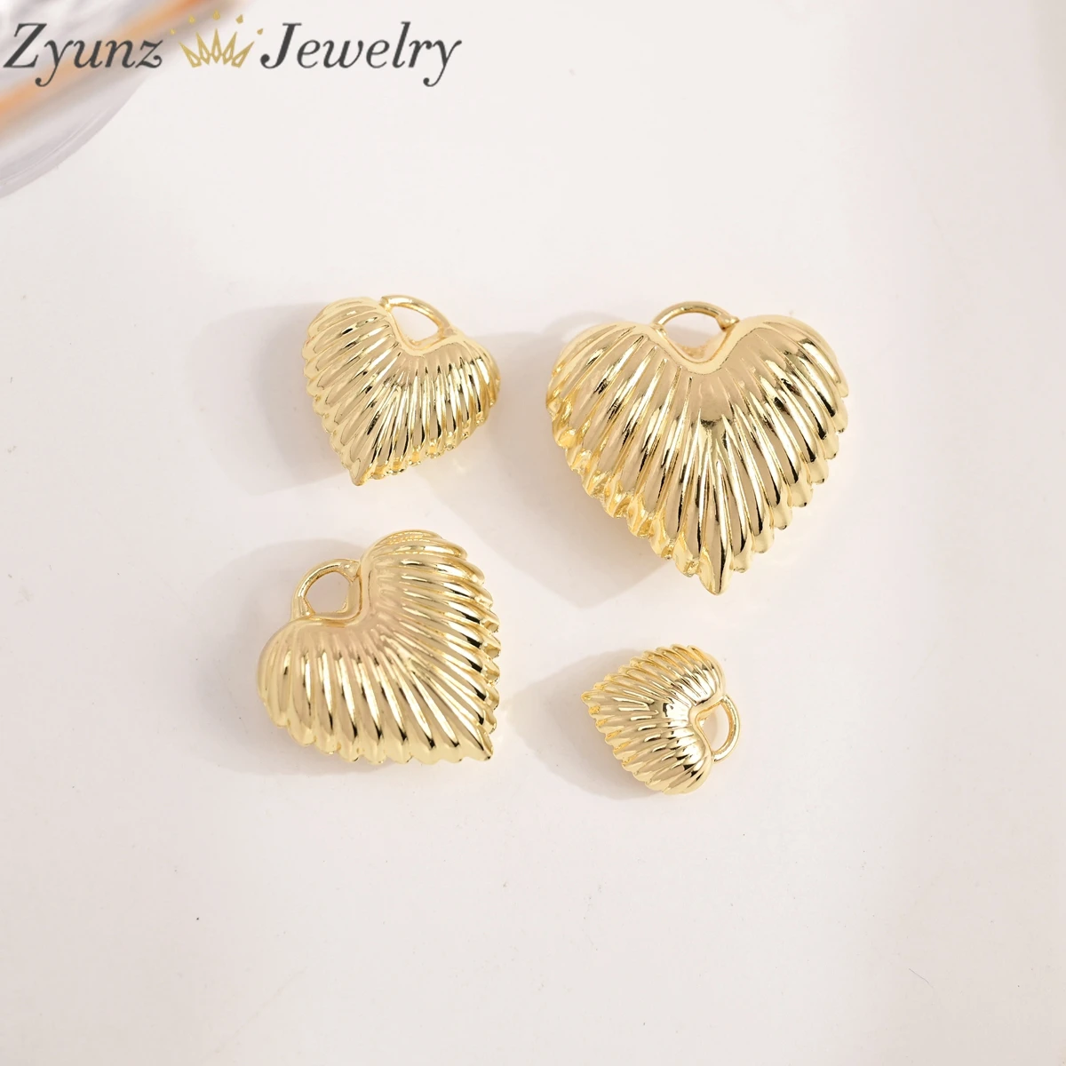 10pcs, 18K Gold Plated Texture Heart Pendant Puffy Puffed Heart Charm DIY Necklace Jewelry Accessory