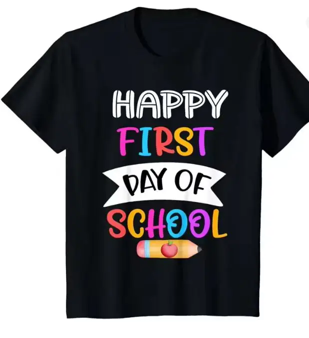 Welcome Back To School Cartoon Apple Graphic Crewneck T-shirt Women Casual Loose Short Sleeve Tee Colorful Print Daily Outfit