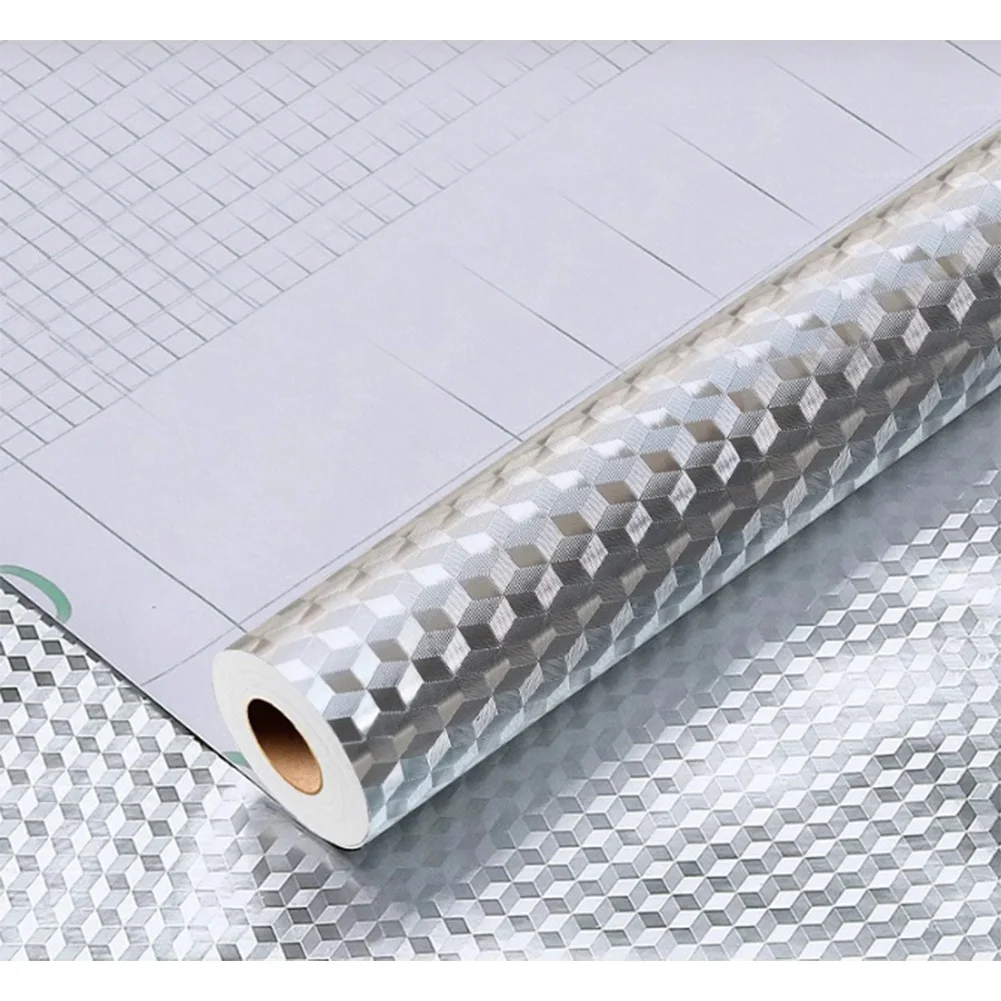 Oil-proof Backsplash Silver Kitchen Foil Sticker Mold-resistant Self-adhesive Oil-proof Waterproof Heat-resistant