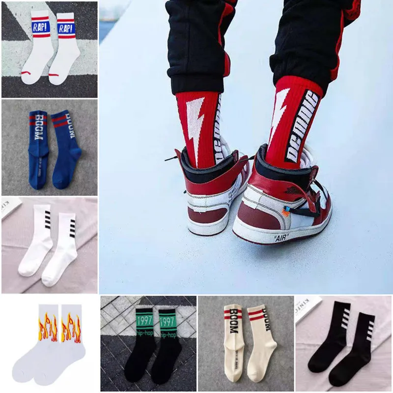 1 para Brand New Fashion Cotton Black White Lightning Crew Men Socks Sports Skateboard Blaze Street Happy American Boys Sox Set