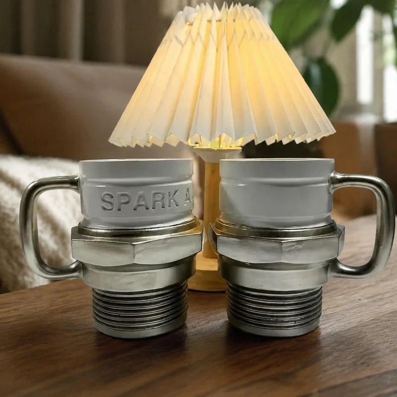 Ceramic Coffee Cup Designed Like a Spark Plug, Ideal for Car Enthusiasts at Work, Home, or Garage