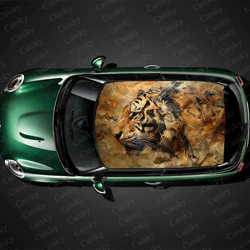 

Bengal Tiger Art Car Roof Sticker Wrap Racing SUV Accessories Packaging Painted PVC Custom Car Graphic Decal