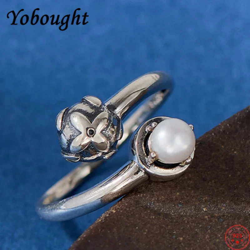 

S925 sterling silver rings for Women New Fashion Palace style bud shaped freshwater pearl ancient jewelry Christmas gift