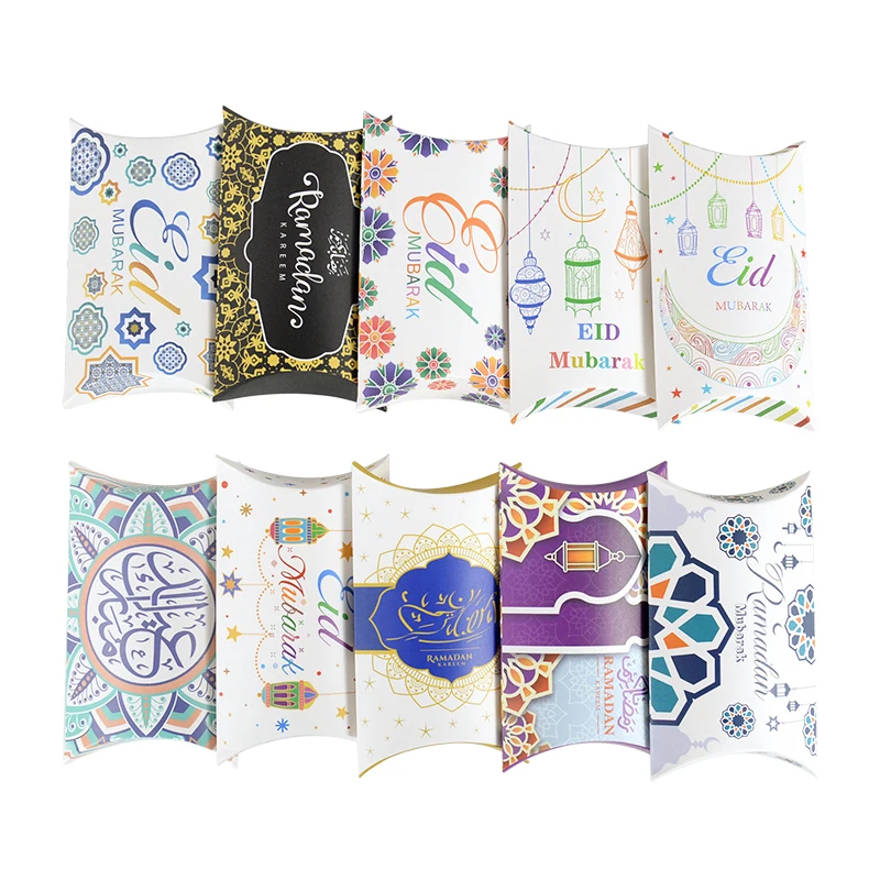 10Pcs Eid Mubarak Candy Box Pillow Shape Ramadan Kareem Gift Box For Cookies Handmade Favors Package Ramadan Decoration 2025