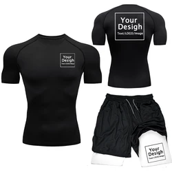 Ensemble de compression imprimé personnalisé pour hommes, logo à votre conception, chemise de gym, short d'entraînement, séchage rapide, respirant, athlétisme, combinaisons Rashguard