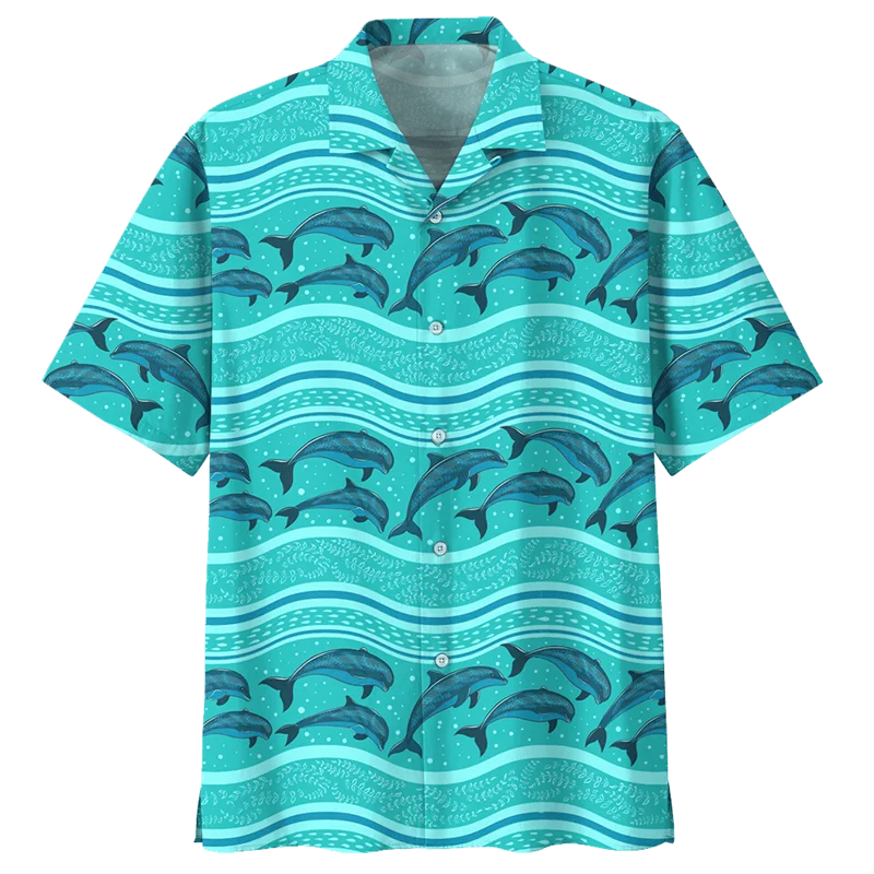 

Cute Ocean Dolphin Pattern Aloha Shirt For Men 3D Printed Sea Animal Short Sleeve Button Blouse Loose Lapel Hawaiian Shirts