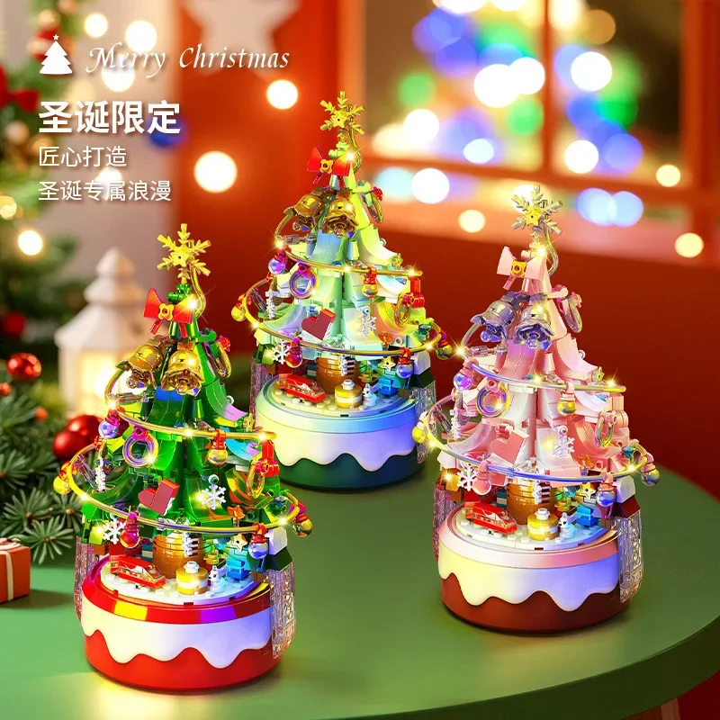 

Christmas building block children's gifts Christmas tree music box luminous tabletop ornament lego city