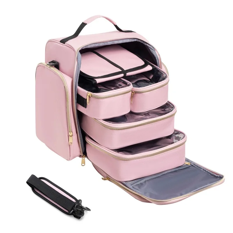 Large Capacity Travel Makeup Bag with 4 Removable Boxes 1 Jewelry Organizer Pouch Multi-Purpose Outdoor Travel Storage Bag