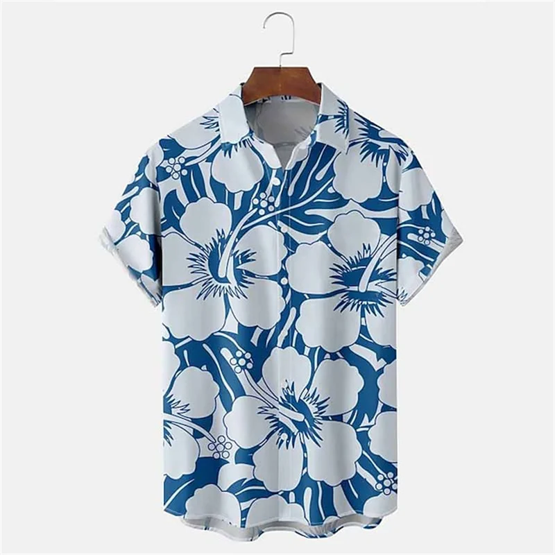 

Hawaiian Tropical Plant Print Shirts Men's Vacation Beach Top Summer Loose Breathable Clothing Street Outdoor Short Sleeve