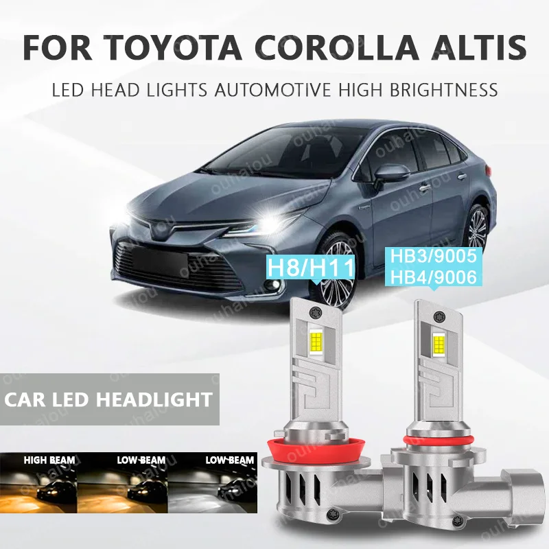 

For TOYOTA Corolla Altis 2PCS H8H11 Light LED Chips Head Lamp HB3 9005 HB4 9006 9012 Fog Lights Bulb Accessories with heat sink