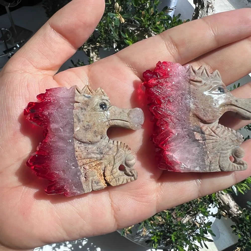 1pc Random Natural Crystal Quartz Red Cluster Carved Seahorse Sculpture Decoration, Unique Specimen for Collectibles