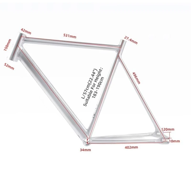 Fixed Gear Bike, Glossy Frame, Ultra Light Classic Aluminum Frame + Fork 52 55 57mm Size, Single Speed Bike