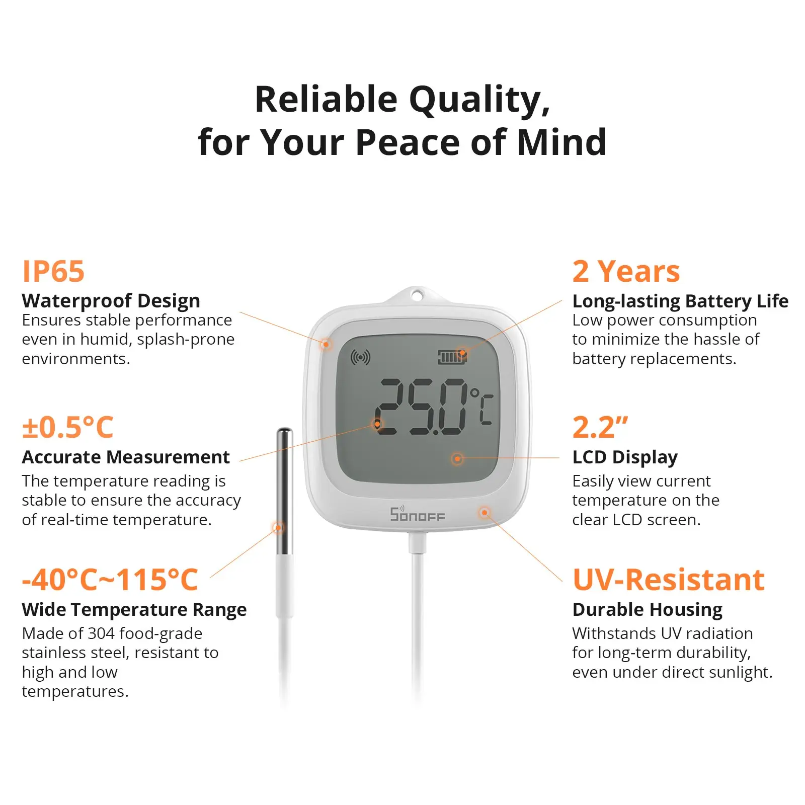 SONOFF SNZB-02LD IP65 Zigbee LCD Smart Home Thermometer with Probe for Pool Bathtub Fish Tank Liquid Requires Sonoff Zigbee Hub image 3